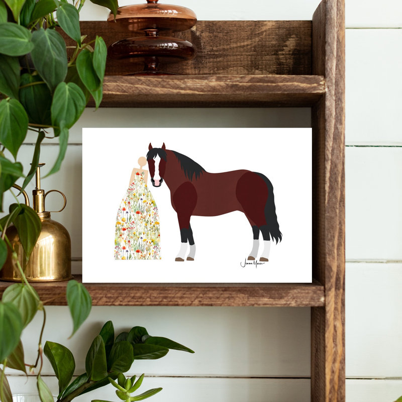Femme et cheval, art mural minimaliste, fleur, nature