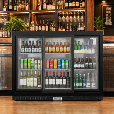 VITLIFE Back Bar Cooler with 3 Sliding Glass Doors，Under counter Beverage Refrigerator with LED,11.6 Cu.Ft.，Counter Height Commercial Bar Fridge for Beer, Wine, Soda in Bar, Restaurant, Home