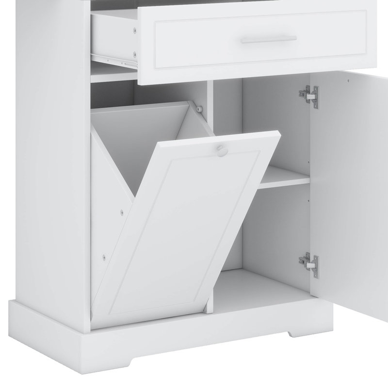 Armoire de rangement autoportante avec tablette réglable et panier à linge, Blanc