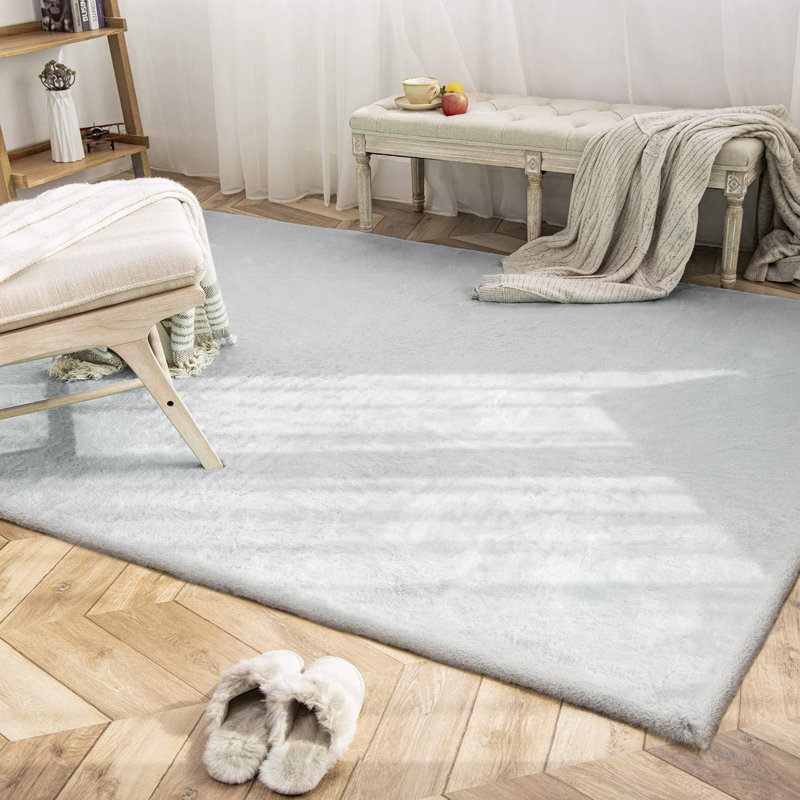 Cozy Faux Rabbit Fur Area Rug Machine Washable Rug in Gray, Rectangle 8' x 10'