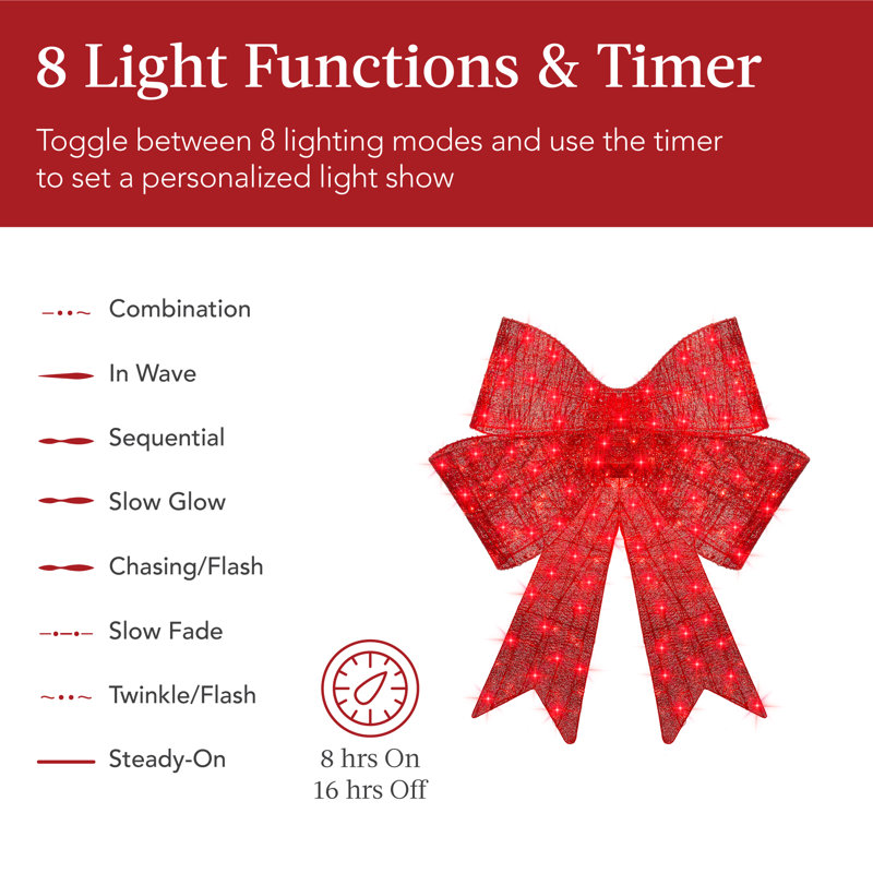 48'' Red LED Pre-Lit Outdoor Christmas Bow with Metal Frame
