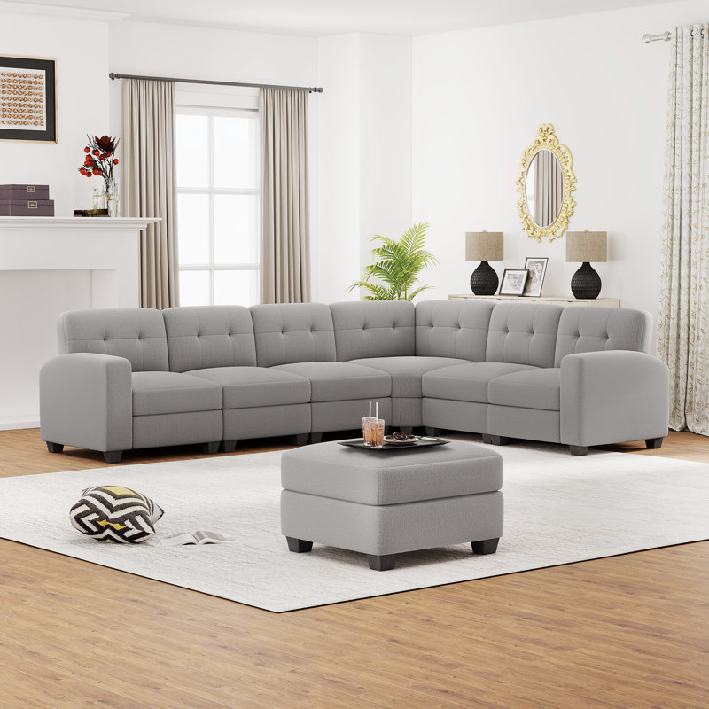 Ensemble de canapé modulaire rembourré 6 pièces avec repose-pieds mobile, Mélange de polyester argent