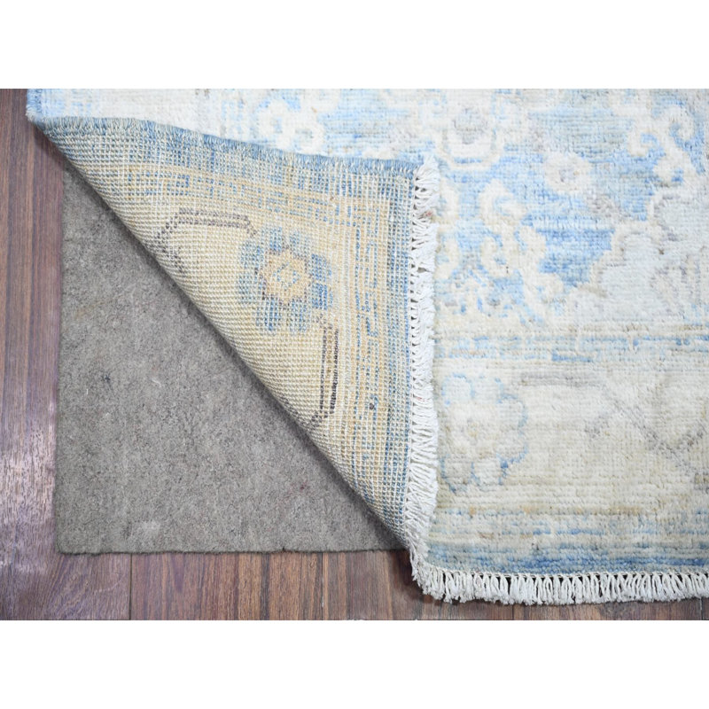 2'6"x16'2" Blue Wool Peshawar Faded Design Hand Knotted XL Runner Rug E511D785196F48EC9333392E9612EC27