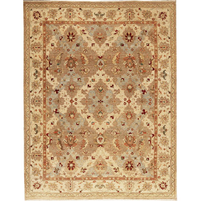 Tapis brun et ivoire de haute qualité noué à la main