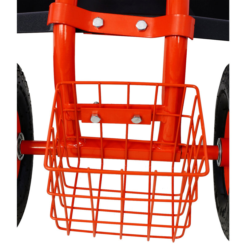 Siège de chariot de jardin avec roues et plateau à outils, siège pivotant à 360 ° Rolling Garden, Rouge