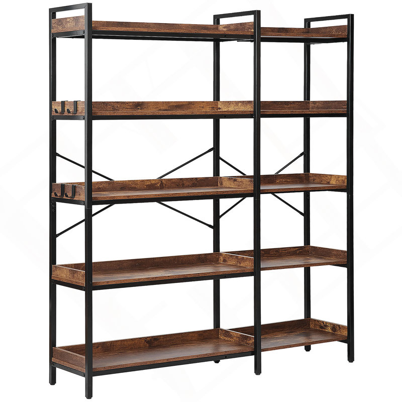 5 Tier Corner Bookshelf Tall Corner Bookcase With 4 Hooks L-Shaped Storage