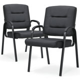 Set Of 2 Faux Leather Guest Reception Chairs With Fixed Armrests For Office Waiting Room