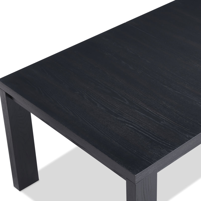 Solid Wood Dining Table - 18" Extendable Leaf Rectangular Black For 6 Setup Contemporary Style Use