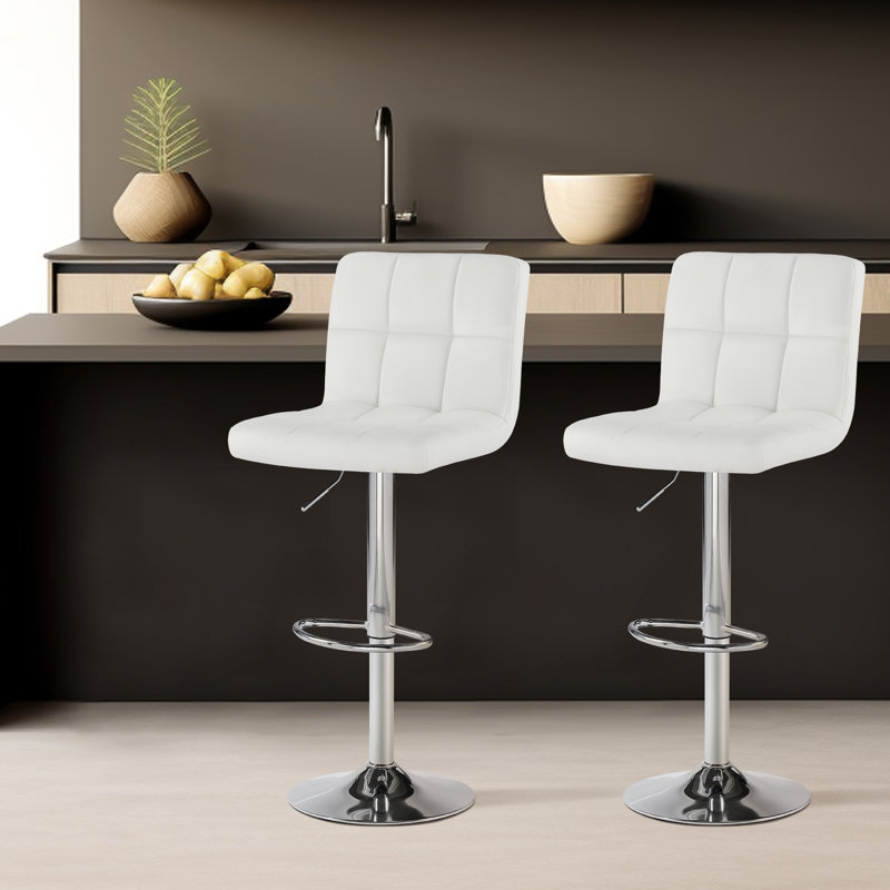 Vegan Leather Swivel Adjustable Height Bar Stool Set, 8 Barstools, White