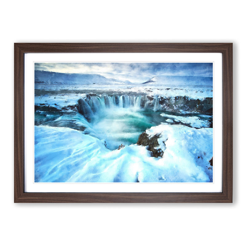 Icelandic Waterfall - Picture Frame Painting Print, Walnut Framed, 45cm H x 63cm W x 2cm D