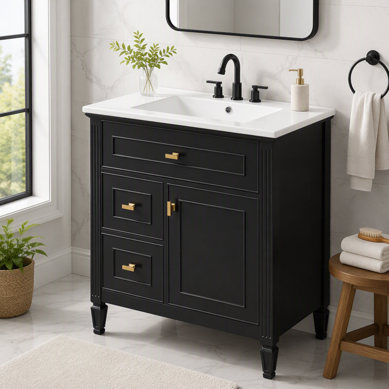 Meuble-lavabo de 30 po avec lavabo et rangement intelligent, Black, 30