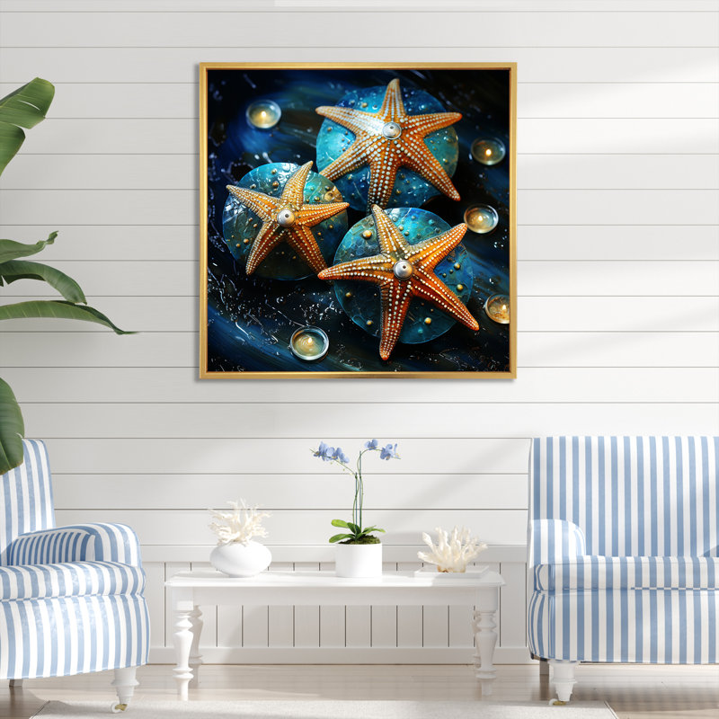 Étoile de mer jaune sur pierre gemme océanique - étoile de mer, art mural, H 36 po x l 36 po, Or