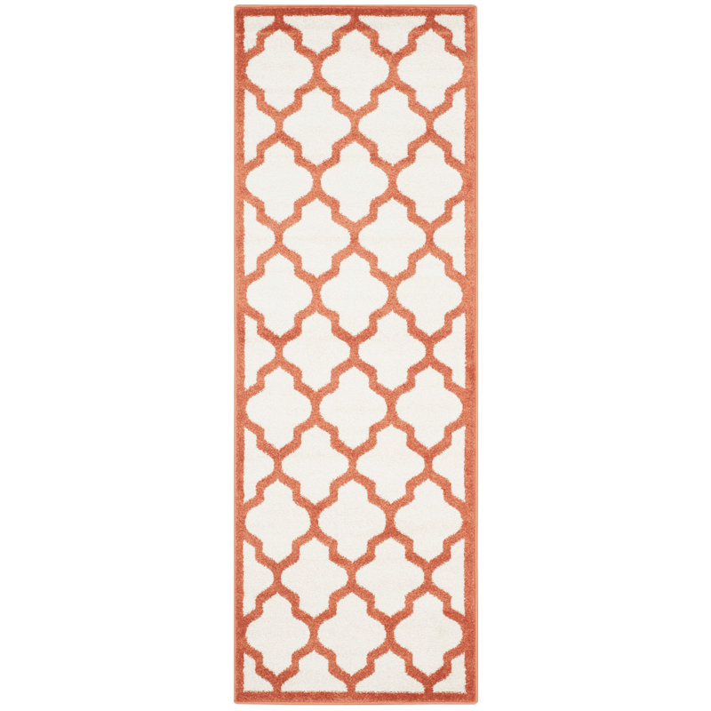 Ammundsen Geometric Beige/Orange Indoor / Outdoor Area Rug, Runner 2'3" x 9'