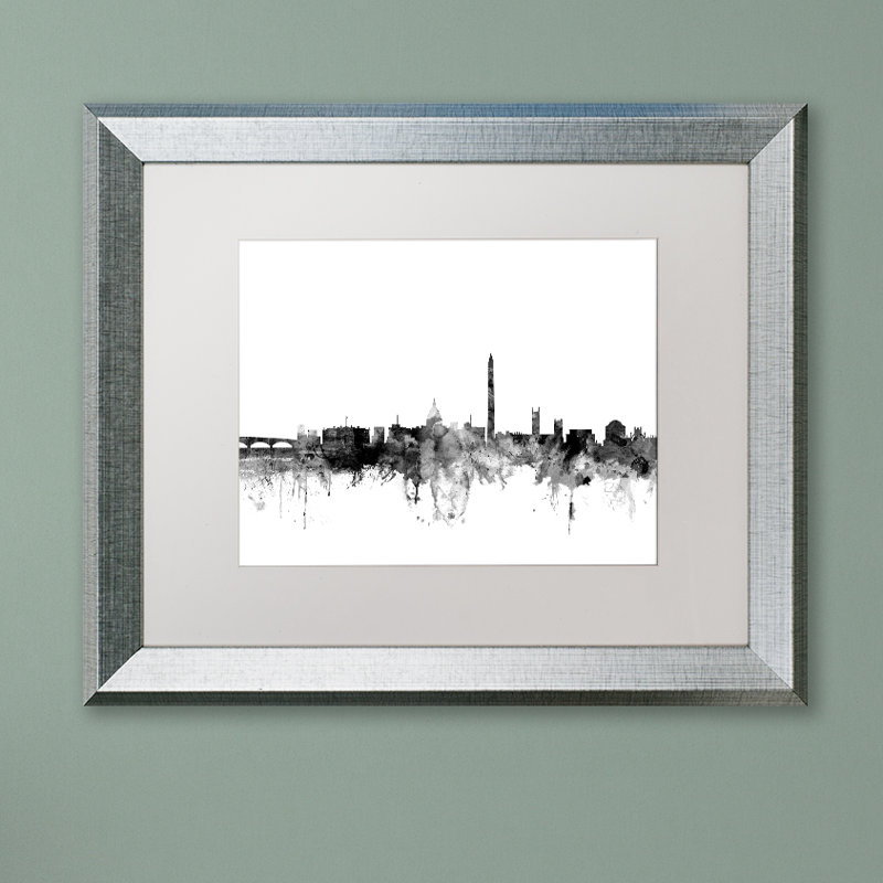 Horizon de washington dc, impression encadrée, H 16 po x l 20 po x P 0,5 po, Blanc, Cadre argenté