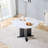 Round White Marble Pattern MDF Dining Table, Black & White Gradient Legs With Cross Base, Compact 2-4 Person Kitchen Table For Small Spaces Home Modern Dining Room Furniture-1088704368