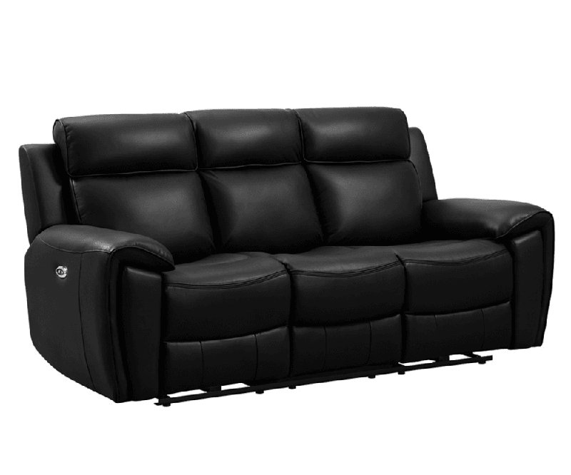 Annecy Genuine Leather Electric Power Recliner 3 Seater, Black