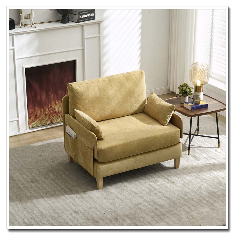Chenille Upholstered Convertible Chair, Mustard yellow
