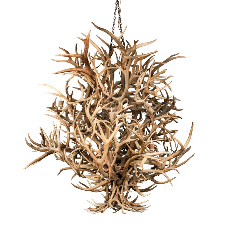 16 - Light Antler/Steel Dimmable Novelty Chandelier