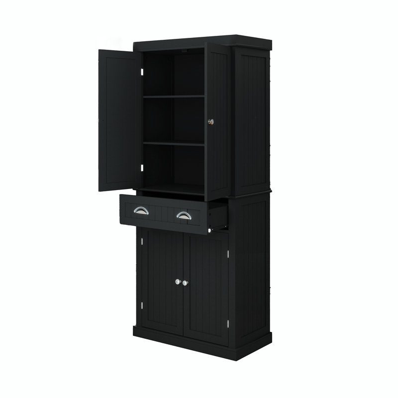 4 Door Accent Cabinet Wood Cabinet Entryway Cabinet Tall Accent Cabinet, Black/Silver