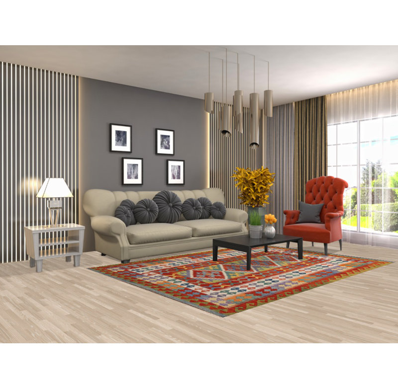 Tapis oriental réversible en laine Kilim 6 x 8