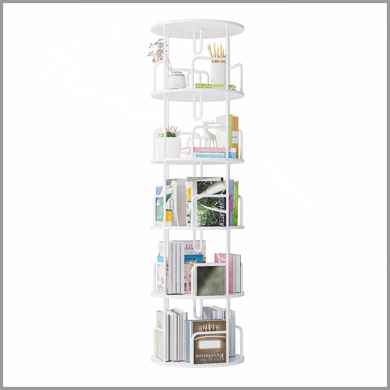 Bibliothèque rotative 5 niveaux, bibliothèque d'angle, étagères en bois pivotantes à 360 degrés, étagère de bibliothèque sur pied étroite, brun rustique