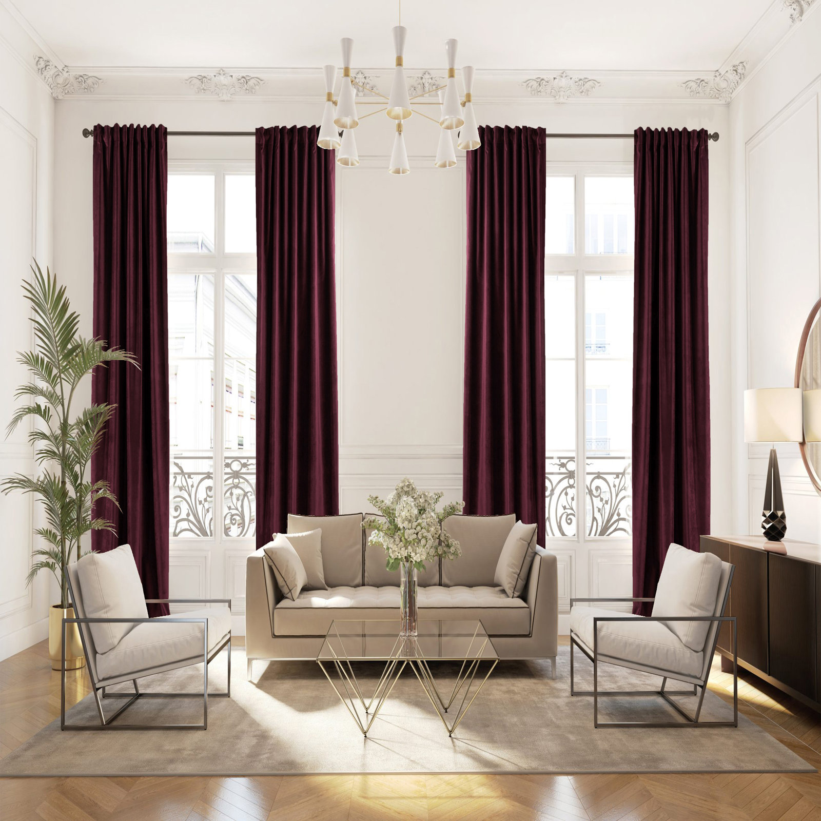 Matte Velvet Room Darkening Curtain Panel Set, 52" W x 63" L, 80 Burgundy