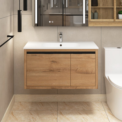 Meuble-lavabo simple 36 po avec plateau en marbre de culture Sahana