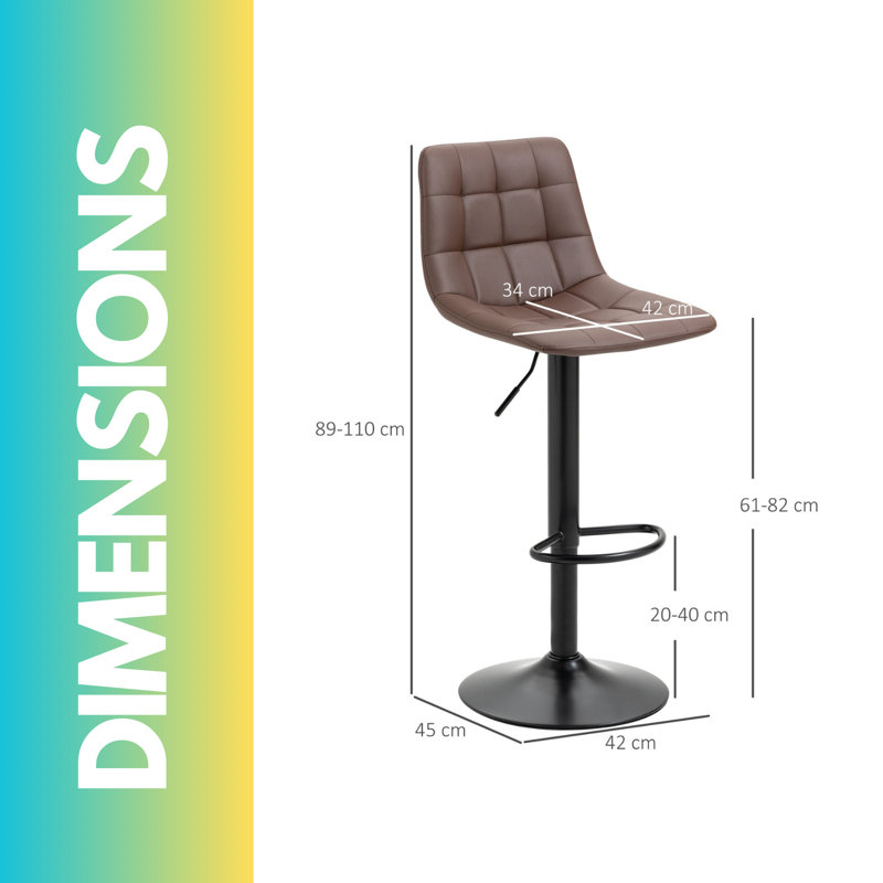 Baelin 2PC Brown Swivel Adjustable Height Bar Stools, Kitchen Chair, Vegan Leather, Barstool