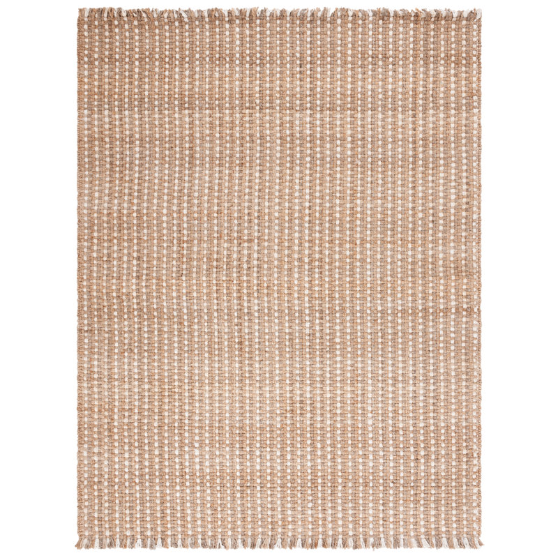 Keshanda Natural Fiber Hand Woven Jute Pile Striped Rug, Rectangle 4' x 6'