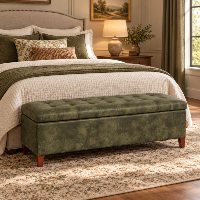 Banc de rangement en simili cuir Loggins, Vert foncé