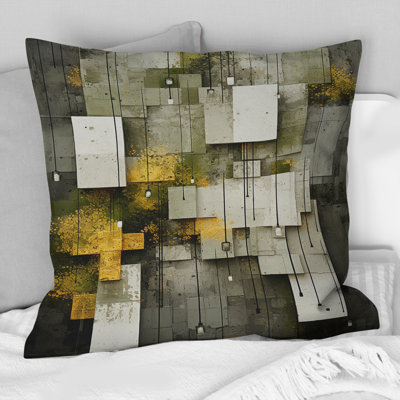 Abstrait géométrique en gris et jaune - Coussin décoratif à imprimé géométrique abstrait