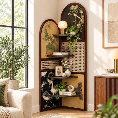 Étagère d'angle dans le salon, étagère d'angle dans le bureau, support de rangement décoratif triangulaire avec trous dans les coins