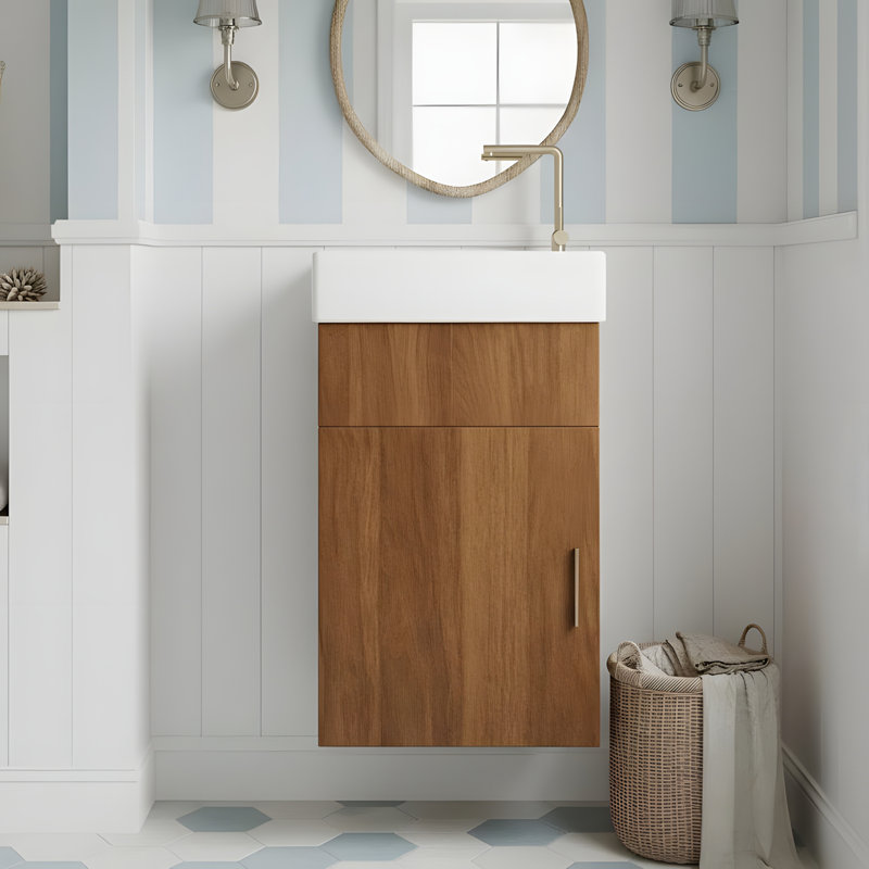 Modern Floating Bathroom Vanity with Intergrated Ceramic Basin and Storage