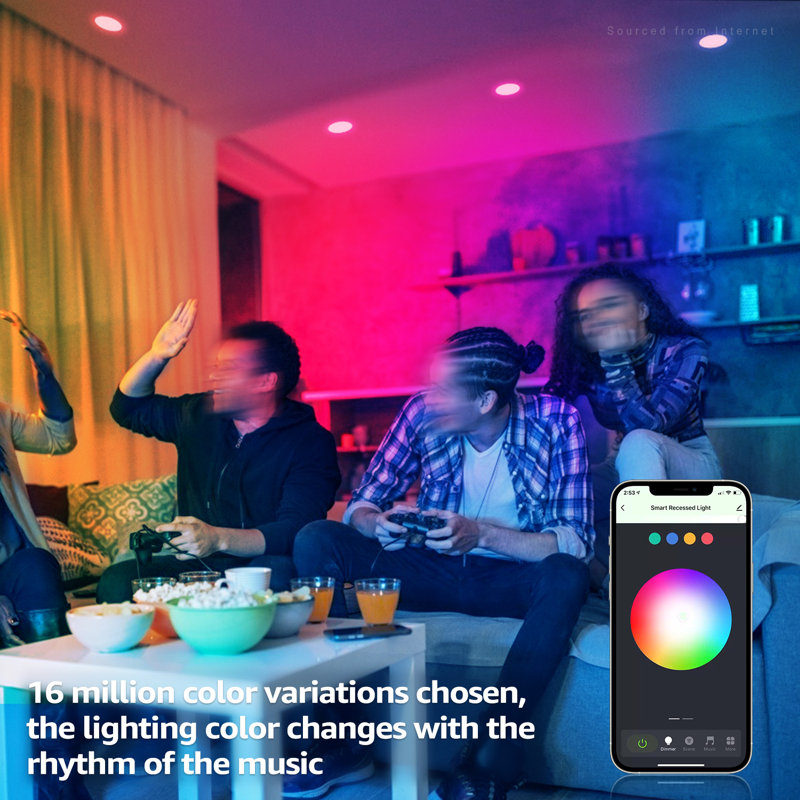 Luminaire encastré intelligent 4 pouces à DEL Rgbcw Wi-fi avec boîtier en J, application et commande vocale, compatible avec Alexa / Google