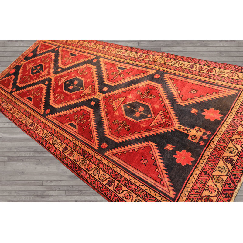 Tapis géométrique traditionnel gris anthracite en laine noué à la main 4 pi 9 po x 10 pi 10 po