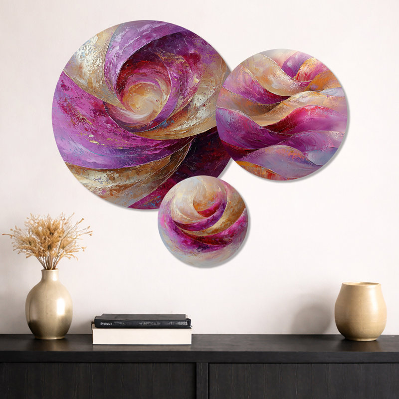 Abstrait lavande et équilibre de tranquillité I - art mural moderne en métal 3 pièces