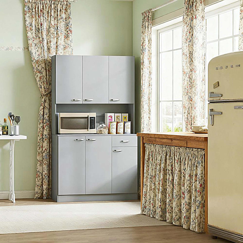 Armoire de cuisine autoportante, grande armoire de rangement, armoire avec portes et tablettes