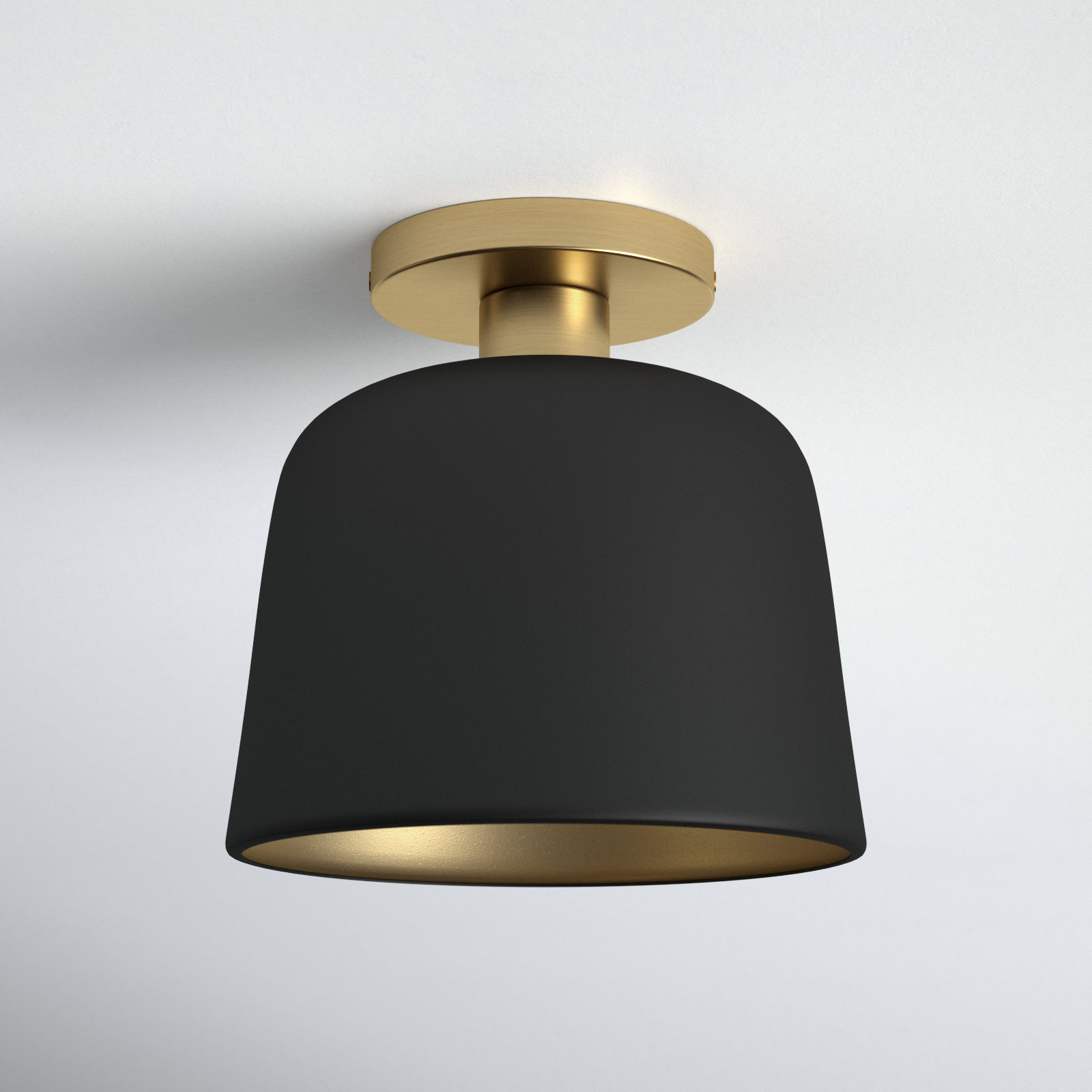 Che Single Light Semi Flush Mount, Black, Natural Brass