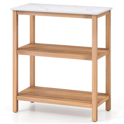 Table de jardin à 3 niveaux avec terrasses en bois d'acacia et 2 tablettes à lattes