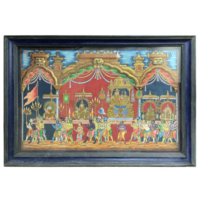6ft Handcrafted Panja Moorthy Tanjore Painting – 24K Gold & Teakwood Framed Indian Temple Wall Art