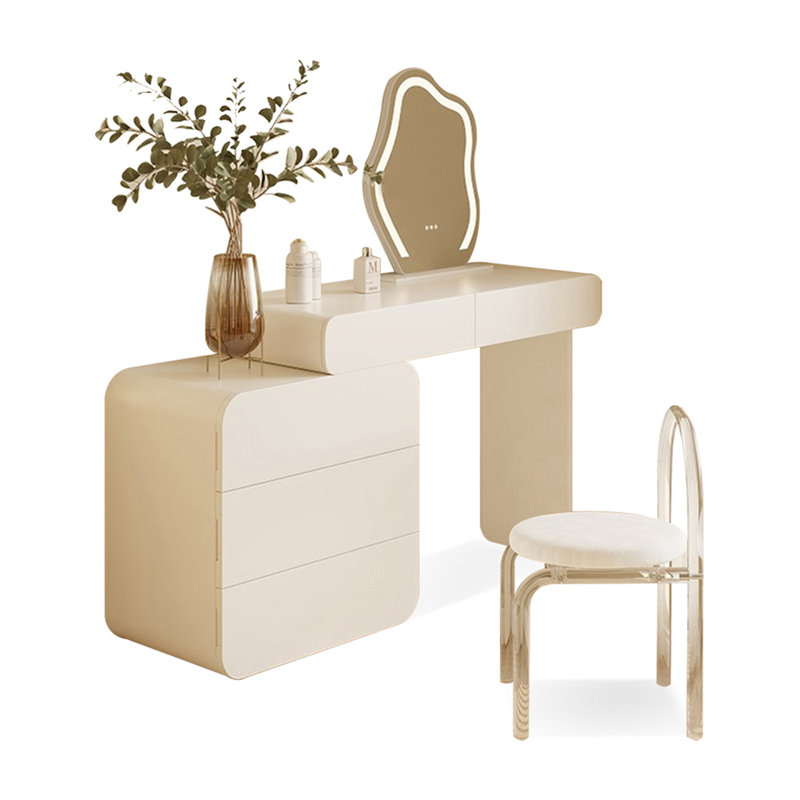 Coiffeuse avec miroir lumineux, 5 tiroirs, 1 chaise