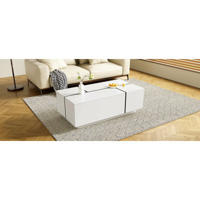 Table basse extensible de 47,2 po à 72,7 po, table basse multifonctionnelle avec finition ultrabrillante, table basse avec 2 espaces de rangement cachés et 2 tiroirs pour le salon