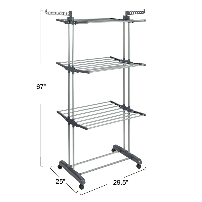 4-Tier Gray Stainless Steel Laundry Drying Rack with Side Wings
