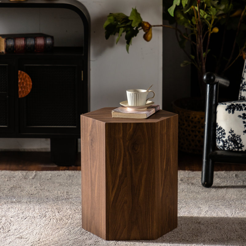 Table d'appoint hexagonale en bois de noyer, facile à nettoyer, idéale pour les petits dortoirs, 41 x 34 x 48 cm. Table basse moderne entièrement assemblée avec veinage, parfaite pour les balcons.