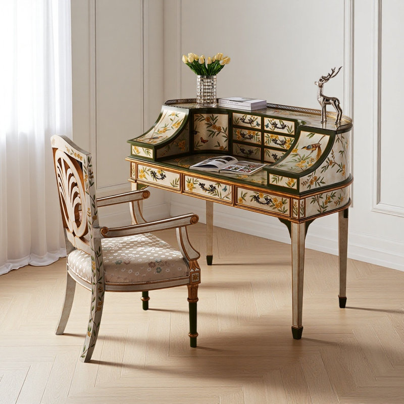 European style painted book desk and chair set
