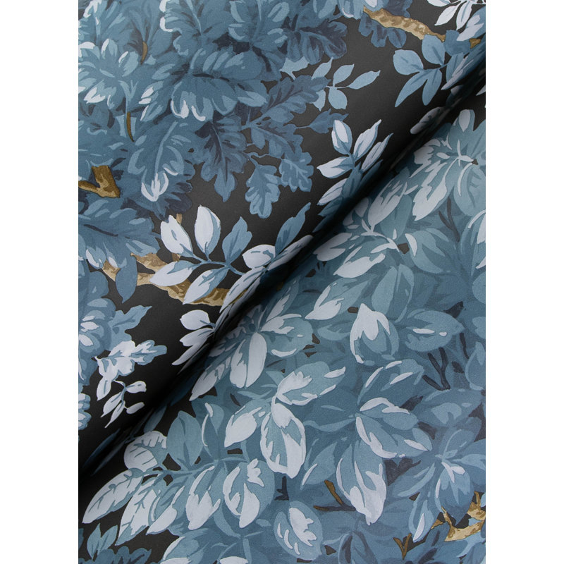 Papier peint à feuilles caduques Greenwood Moss, Bleu très foncé