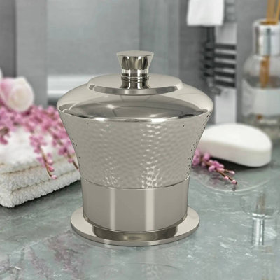 Oneita Classic Stainless Steel Vanity Jar  | Stylish Storage for Cotton Swabs,Sponges & Bath Salts  | Decorative Canister for Bathroom,Bedroom | hammered/Shiny