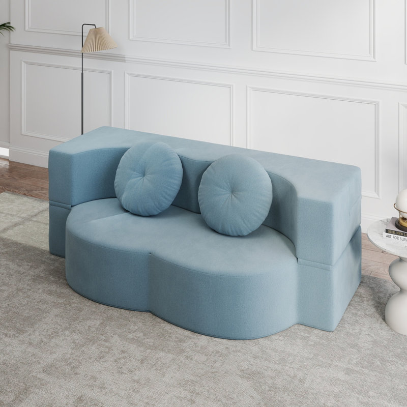 Canapé-lit convertible pliant de 78 po avec coussin, aucun assemblage requis, Bleu clair