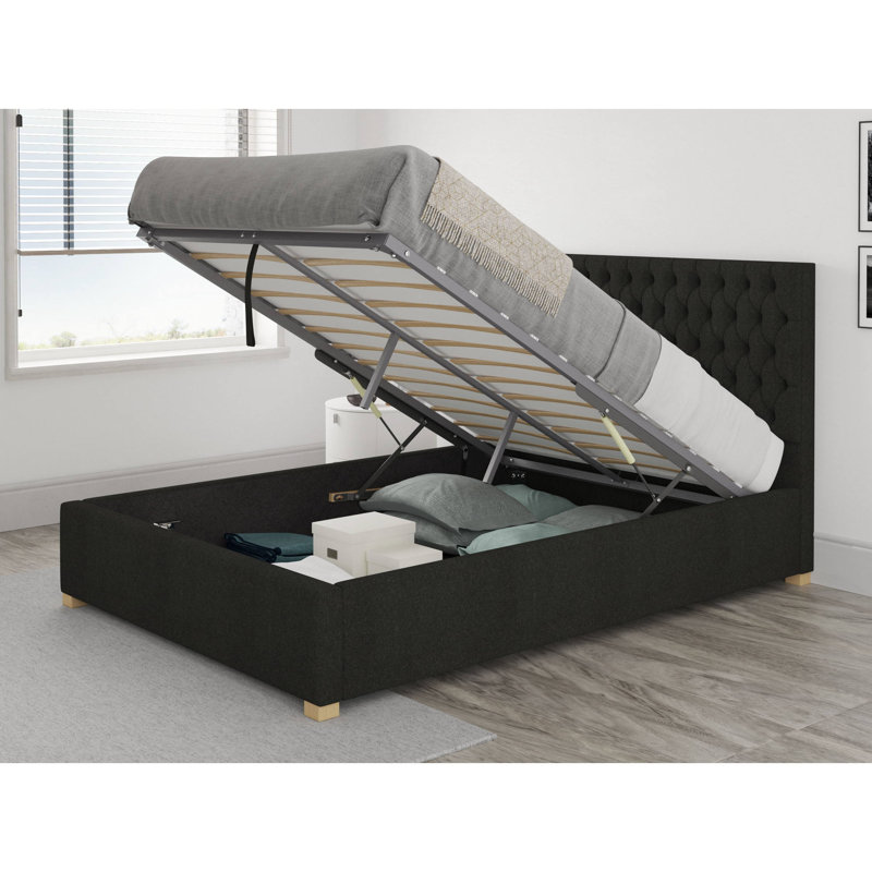 Central City Upholstered Ottoman Storage Bed, Single (3'), Charcoal
