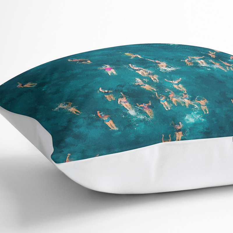 Swimmers Swimming Painting Cushion with Filling, White, 55cm H x 55cm W x 20cm D